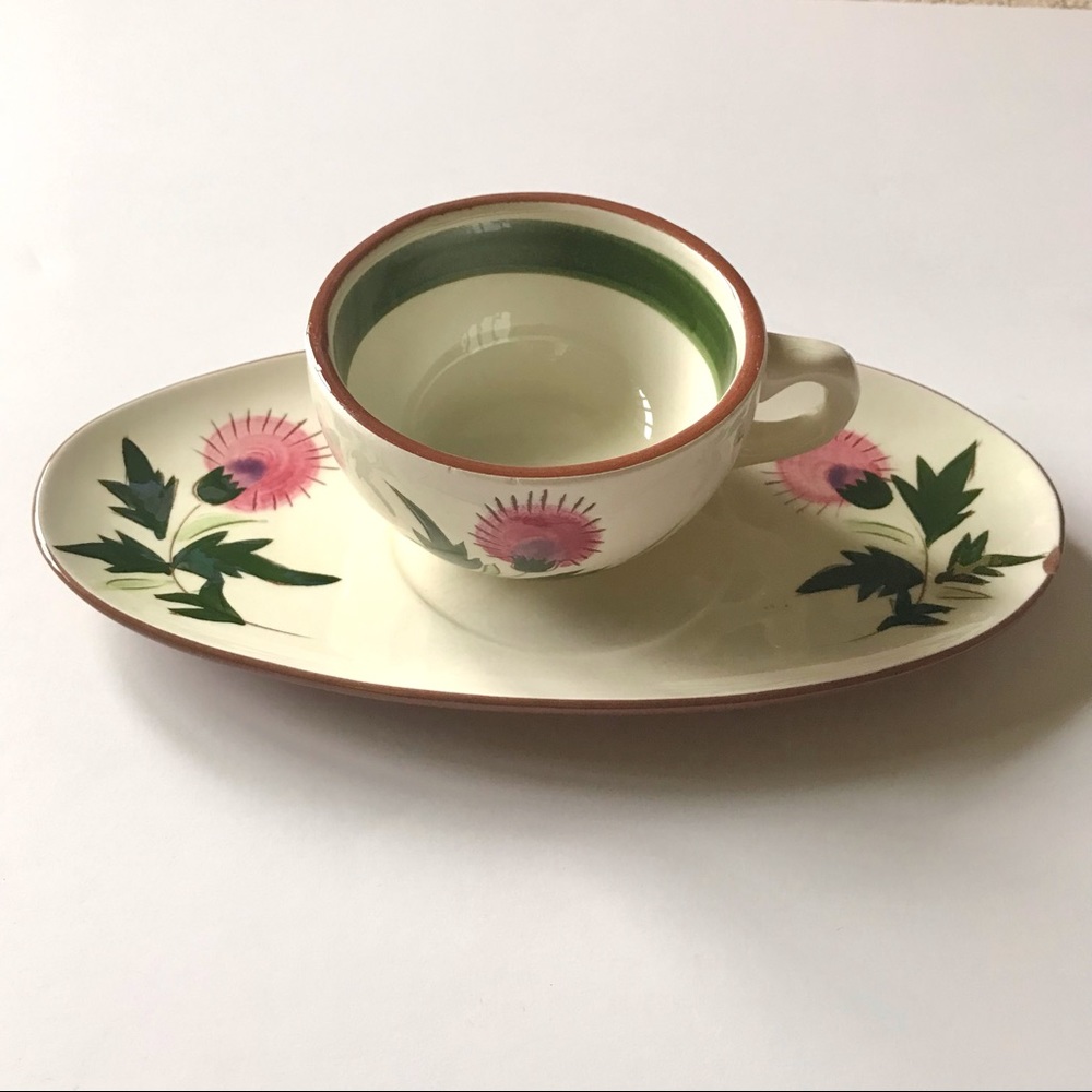 Vintage Stangl Thistle Pottery Cup and Saucer